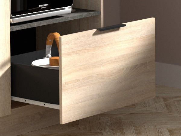 Parisot Buffet Fumay 3 - Küchenbuffet Set -Buffet,Insel & Rollschrank in Eiche & Betonoptik