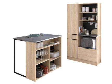 Parisot Buffet Fumay 2 - Küchenbuffet Set -Buffet & Insel in Eiche-Betonoptik