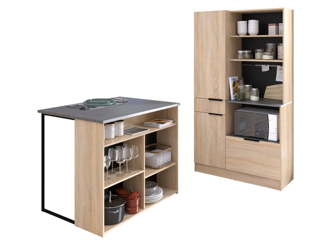 Parisot Buffet Fumay 2 - Küchenbuffet Set -Buffet & Insel in Eiche-Betonoptik