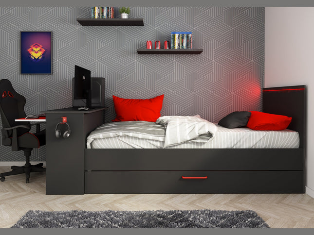 Kompaktbett mit Schreibtisch & Unterbett Trasman Bzone – 90x200 cm - Anthrazit/Rot