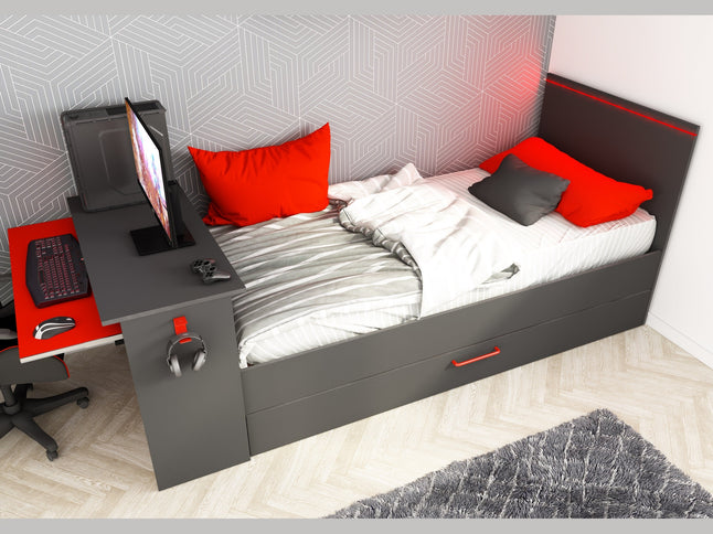 Kompaktbett mit Schreibtisch & Unterbett Trasman Bzone – 90x200 cm - Anthrazit/Rot