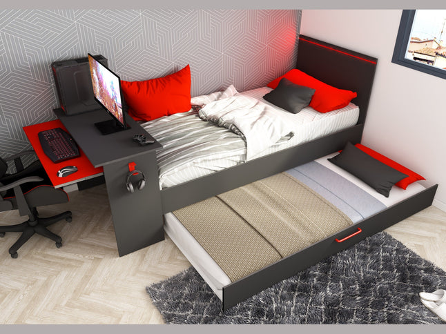 Kompaktbett mit Schreibtisch & Unterbett Trasman Bzone – 90x200 cm - Anthrazit/Rot