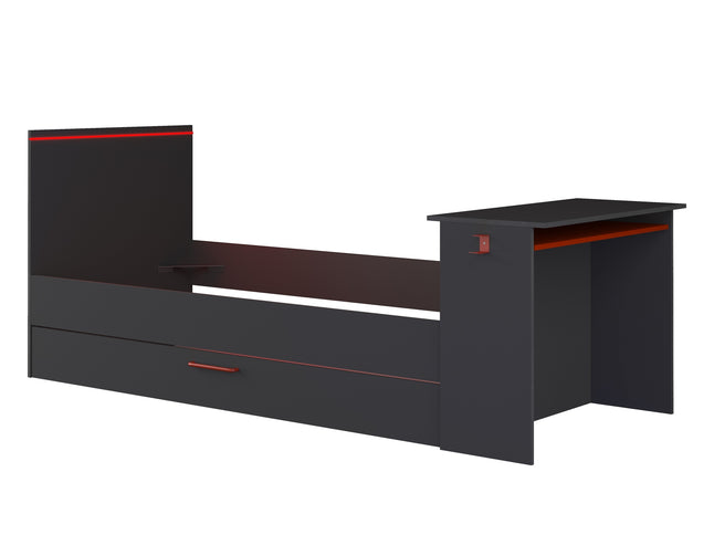 Kompaktbett mit Schreibtisch & Unterbett Trasman Bzone – 90x200 cm - Anthrazit/Rot