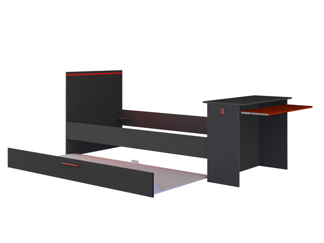 Kompaktbett mit Schreibtisch & Unterbett Trasman Bzone – 90x200 cm - Anthrazit/Rot