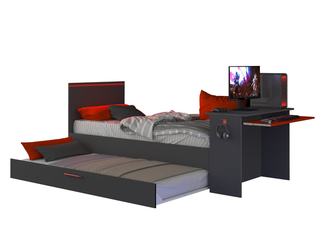 Kompaktbett mit Schreibtisch & Unterbett Trasman Bzone – 90x200 cm - Anthrazit/Rot