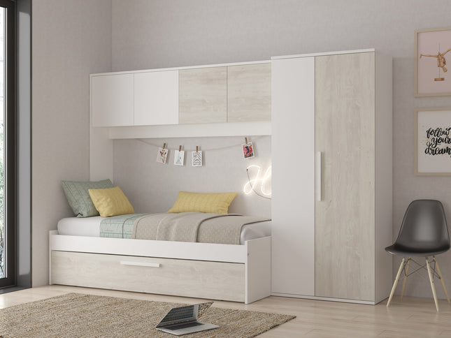 Kompaktes Schlafzimmer mit Brückenschrank Trasman Artik – 90x200 cm - Cascina/Weiß