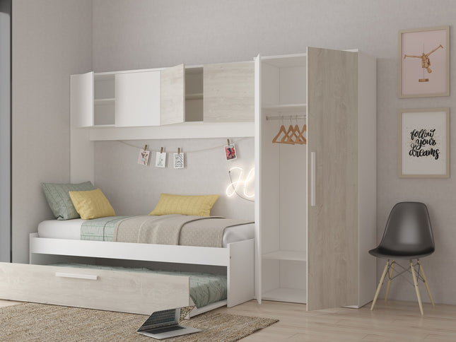 Kompaktes Schlafzimmer mit Brückenschrank Trasman Artik – 90x200 cm - Cascina/Weiß