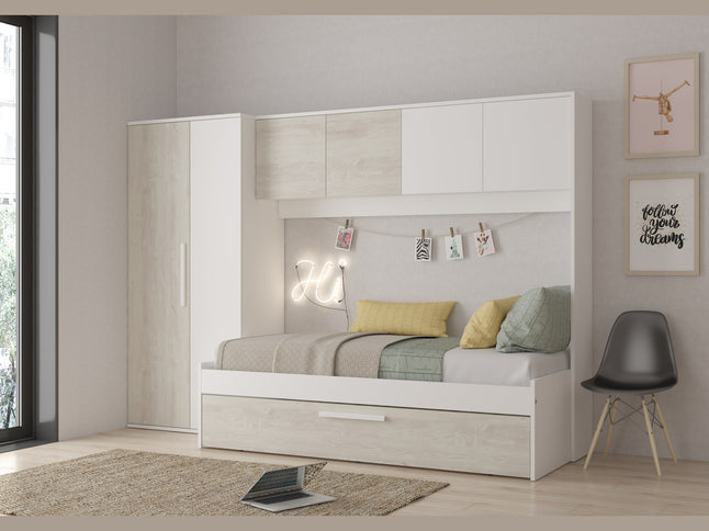 Kompaktes Schlafzimmer mit Brückenschrank Trasman Artik – 90x200 cm - Cascina/Weiß