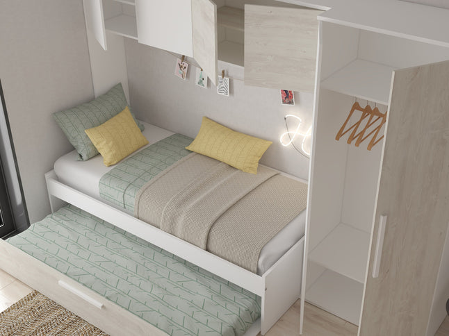 Kompaktes Schlafzimmer mit Brückenschrank Trasman Artik – 90x200 cm - Cascina/Weiß