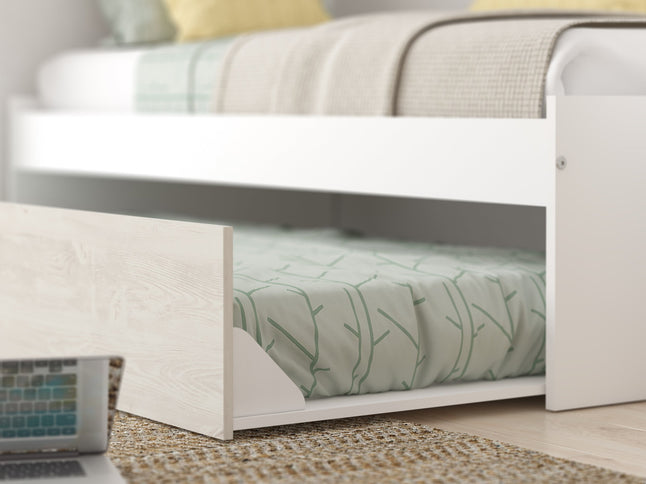 Kompaktes Schlafzimmer mit Brückenschrank Trasman Artik – 90x200 cm - Cascina/Weiß