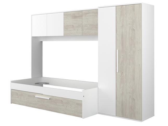 Kompaktes Schlafzimmer mit Brückenschrank Trasman Artik – 90x200 cm - Cascina/Weiß