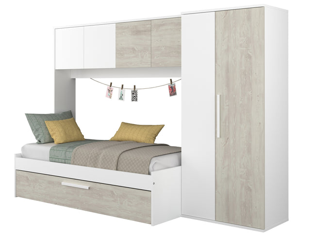 Kompaktes Schlafzimmer mit Brückenschrank Trasman Artik – 90x200 cm - Cascina/Weiß