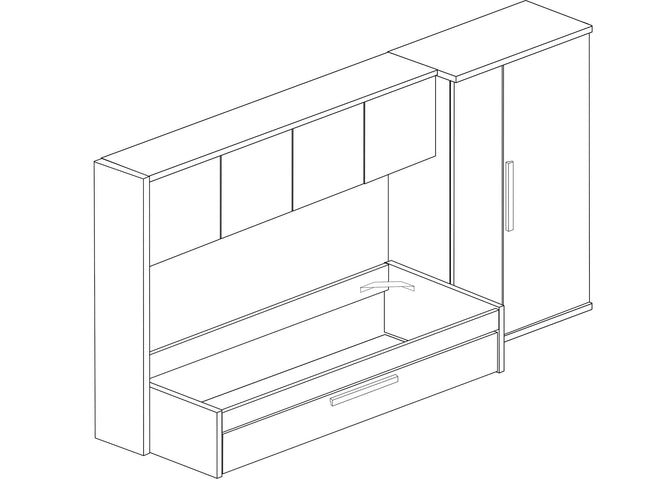Kompaktes Schlafzimmer mit Brückenschrank Trasman Artik – 90x200 cm - Cascina/Weiß