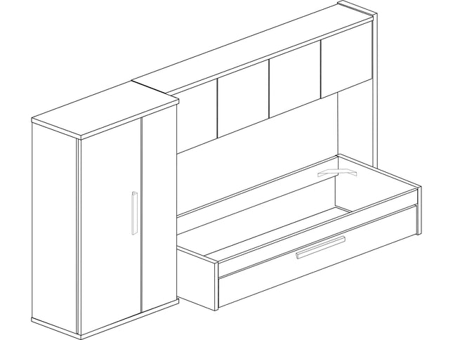 Kompaktes Schlafzimmer mit Brückenschrank Trasman Artik – 90x200 cm - Cascina/Weiß