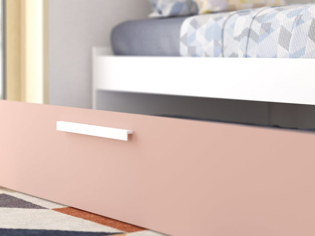 Kompaktes Schlafzimmer mit Brückenschrank Trasman Artik – 90x200 cm - Weiß/Altrosa