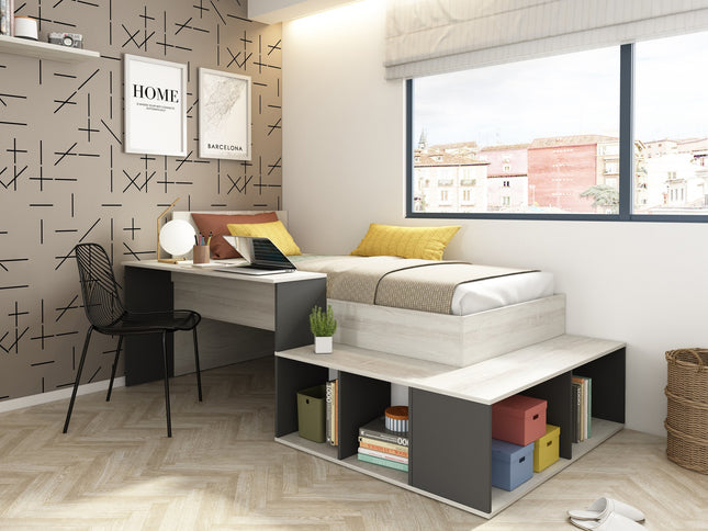 Stauraumbett mit Schreibtisch Trasman Blake - 90x200 - Cascina/Grau
