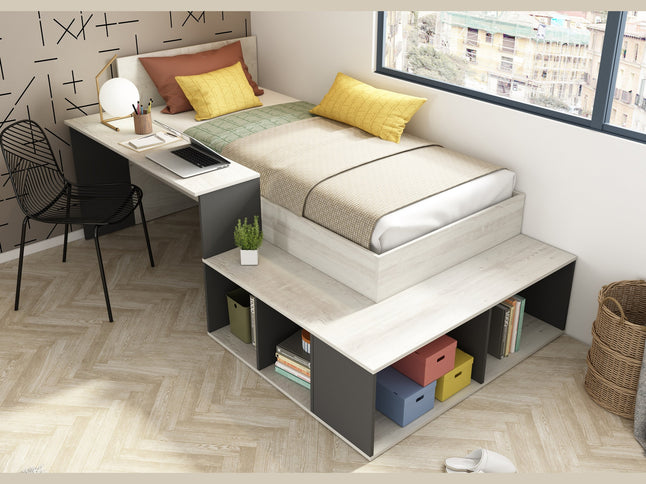 Stauraumbett mit Schreibtisch Trasman Blake - 90x200 - Cascina/Grau