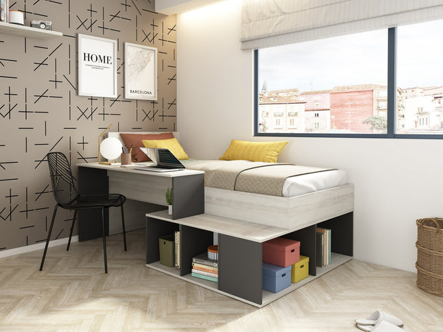 Stauraumbett mit Schreibtisch Trasman Blake - 90x200 - Cascina/Grau