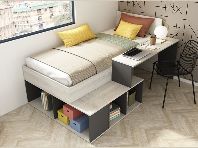 Stauraumbett mit Schreibtisch Trasman Blake - 90x200 - Cascina/Grau