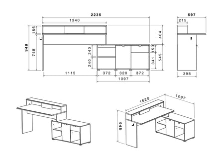 Parisot Gaming Set - Work 1 in schwarz #Eck-Gamingtisch und 2 x Schrank inkl. RGB LED Beleuchtung