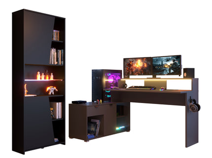 Parisot Gaming Set - Work 2 in schwarz # E-Sport Eck-Schreibtisch + 1 x Schrank inkl. RGB LED Beleuchtung