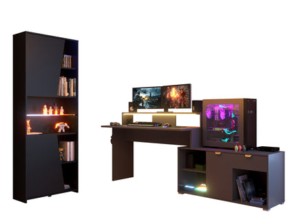 Parisot Gaming Set - Work 2 in schwarz # E-Sport Eck-Schreibtisch + 1 x Schrank inkl. RGB LED Beleuchtung