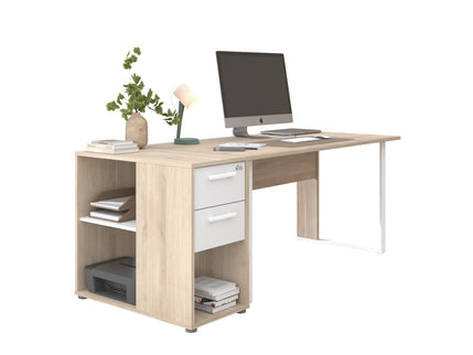 Home Office Set Parisot Start Up 11 – Schreibtisch mit Rollcontainer Eiche/Weiß