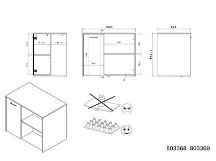 Parisot Buffet Malice 3 - Küchenbuffet Set in Weiß & Betonoptik mit Insel & Schrank
