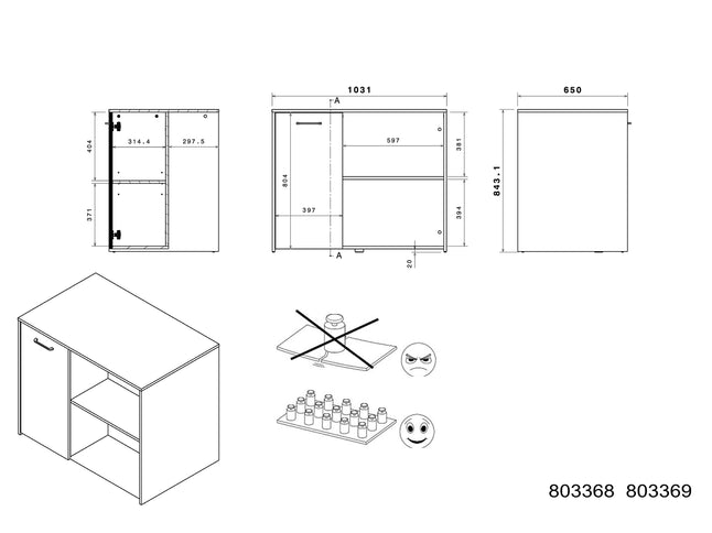 Parisot Buffet Malice 3 - Küchenbuffet Set in Weiß & Betonoptik mit Insel & Schrank