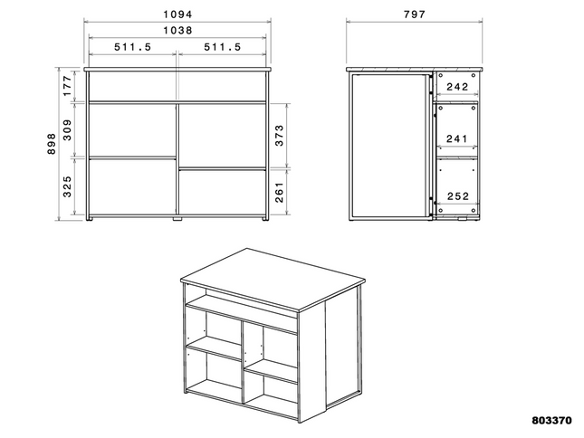 Parisot Buffet Fumay 3 - Küchenbuffet Set -Buffet,Insel & Rollschrank in Eiche & Betonoptik