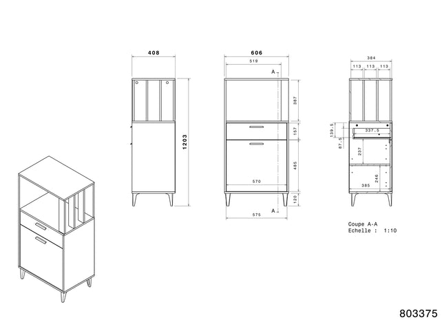 Parisot Buffet Gala 1 - Küchenbuffet Set in Eiche & Betonoptik