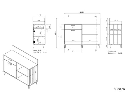 Parisot Buffet Gala 2 - Küchenbuffet Set in Eiche & Betonoptik