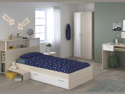 Parisot Jugendzimmer-Set Charly 15 - Set 5-teilig – Bett, Kleiderschrank, Schreibtisch & Regal in Weiß/Akazie