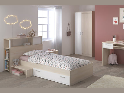 Parisot Jugendzimmer-Set Charly 15 - Set 5-teilig – Bett, Kleiderschrank, Schreibtisch & Regal in Weiß/Akazie