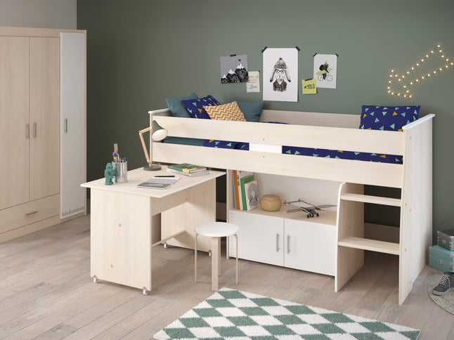 Parisot Jugendzimmer-Set Charly 6 - Set 2-teilig – Hochbett & 3-türiger Kleiderschrank in Weiß/Akazie