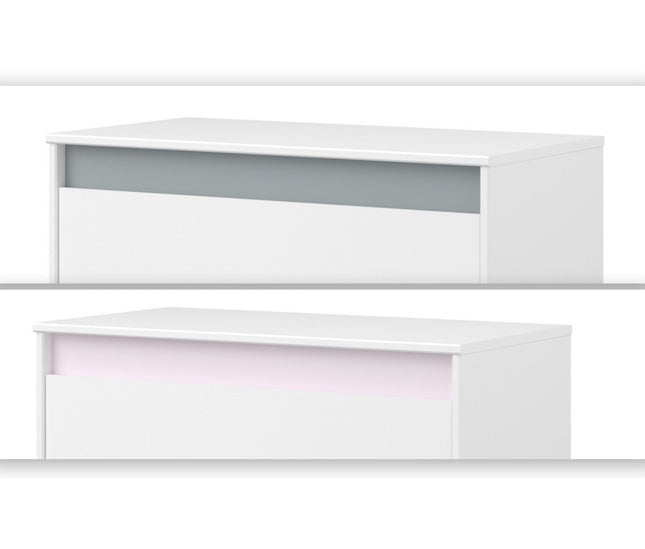 Parisot Kinderzimmer-Set Pirouette 22 – 5 tlg. Stauraumbett, Nako, Bettschubkasten, Kleiderschrank & Kommode in Weiß/Rosa oder Grau