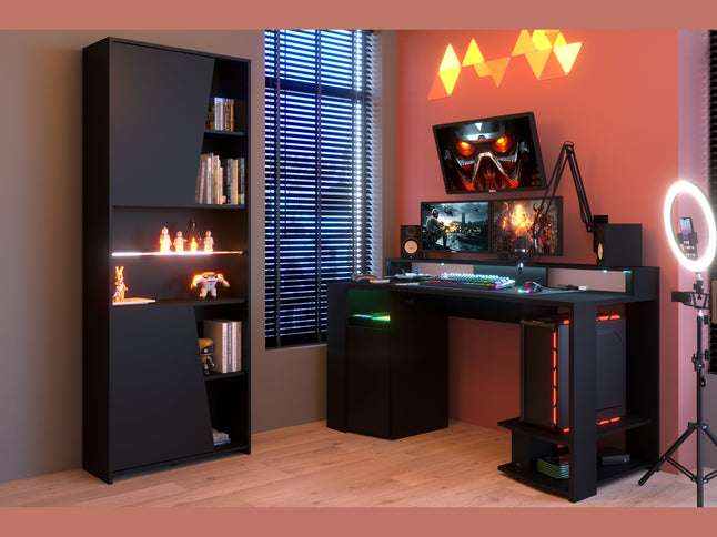 Parisot Gaming Set 2 - 2 tlg. Gamingtisch und Schrank inkl. RGB LED Beleuchtung - schwarz