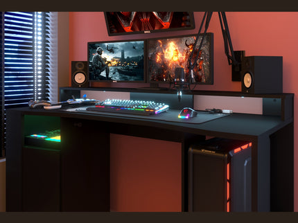 Parisot Gaming Set 1 - 3 tlg. Gamingtisch und 2 x Schrank inkl. RGB LED Beleuchtung - schwarz
