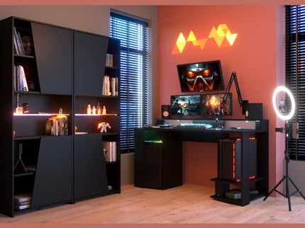 Parisot Gaming Set 1 - 3 tlg. Gamingtisch und 2 x Schrank inkl. RGB LED Beleuchtung - schwarz