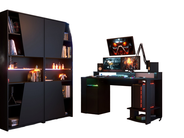 Parisot Gaming Set 1 - 3 tlg. Gamingtisch und 2 x Schrank inkl. RGB LED Beleuchtung - schwarz