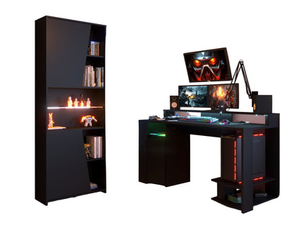 Parisot Gaming Set 2 - 2 tlg. Gamingtisch und Schrank inkl. RGB LED Beleuchtung - schwarz