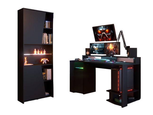 Parisot Gaming Set 2 - 2 tlg. Gamingtisch und Schrank inkl. RGB LED Beleuchtung - schwarz