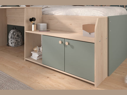 Parisot Jade1 - Hochbett mit integrierten Schreibtisch und Stauraum - 90x200 - Jackson Eiche und Seladon grün  #