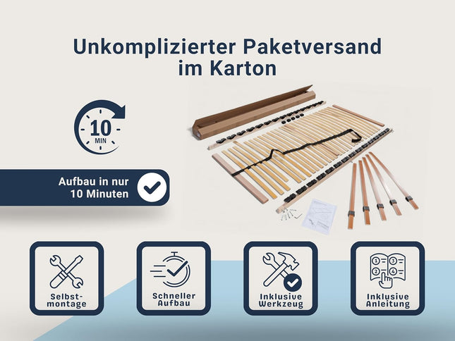 Lattenrost zur Selbstmontage, 28 Leisten & Mittelzonenverstellung, geeignet für alle Matratzengrößen, 90 x 200 cm Matratzen