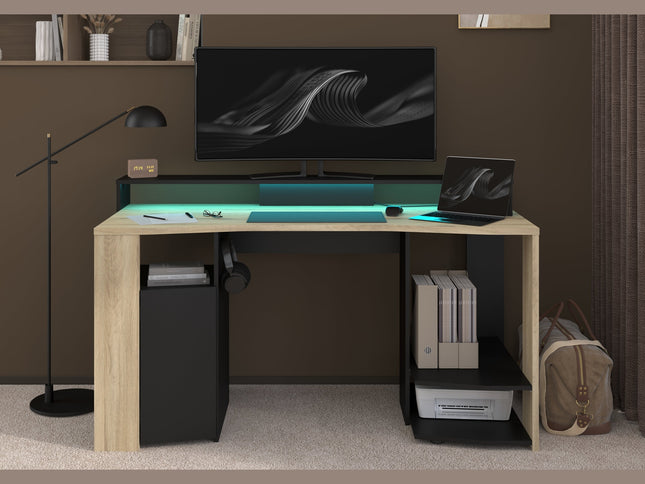 Parisot E-Sport Gaming Schreibtisch - Meta 1 in schwarz/chene Kronberg inkl. RGB LED Beleuchtung
