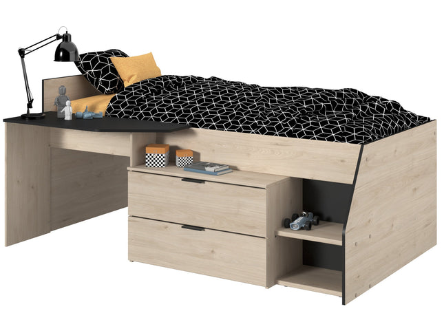 Parisot Milky 2 Hochbett 90x200 cm – mit Stufen & Kommode