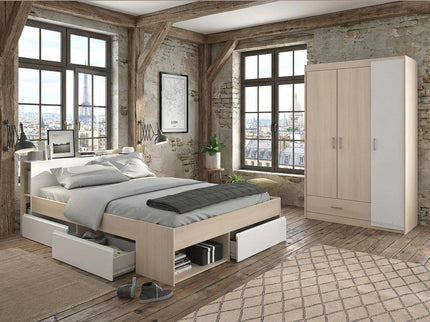 Parisot Jugendzimmer-Set 2-tlg.  MOST 71 – Bett 140x200 cm & Kleiderschrank – Akazie/Weiß