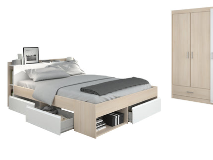 Parisot Jugendzimmer-Set 2-tlg.  MOST 72 – Bett 160x200 cm & Kleiderschrank – Akazie/Weiß