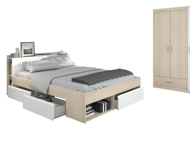 Parisot Jugendzimmer-Set 2-tlg.  MOST 72 – Bett 160x200 cm & Kleiderschrank – Akazie/Weiß