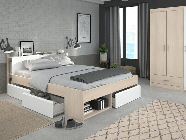 Parisot Jugendzimmer-Set 2-tlg.  MOST 71 – Bett 140x200 cm & Kleiderschrank – Akazie/Weiß